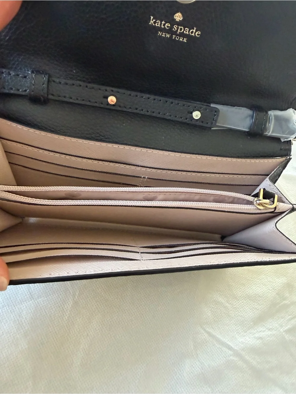 kate spade Black Leather Crossbody Wallet with Chain Strap